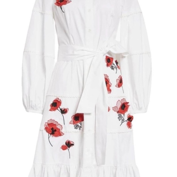 Carolina Herrera Embroidered
Long-Sleeve Shirtdress Red Floral Accents Sz 16 - Picture 8 of 16